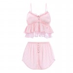 Guiruo brand sexy suspender pajamas, lace straps, chest pads, seductive low cut satin backless home wear set 2242