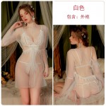 Guiruo Fun Lingerie Sexy Leaking Breast Temptation Opening No Take Off One Piece Clothing Outer Robe Women's Uniform Set 2896