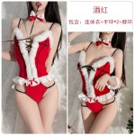 Guiruo Fun Lingerie Velvet Christmas Dress Sexy Straps Gather Hollow out Temptation One Piece Uniform Set 2779