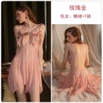 Guiruo Fun Lingerie Sexy Mesh Lace Dew Breast Temptation Tulle Solid Color Suspended Sleeping Dress Women's Home Suit 2171