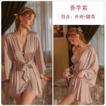 Guiruo brand sexy backless seductive pajamas solid color hollow out suspender pajamas women's cardigan home clothing set 1322