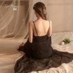 Guiruo Brand's Sexy Perspective Attractive Mesh Color Hanging Sleeping Dress Long Outrobe Women's Home Furnishing Set 2099