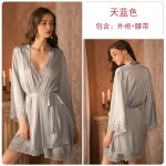 Guiruo Satin Lace Hanging Pajama Dress Sexy Deep V Thin Pajama Lace Up Outer Robe Home Furnishing Set Issued on behalf of 267