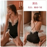 Guiruo Brand Sexy Deep V Open Back Pajamas Split Hanging Pajama Dress Lace up Outer Robe Women's Home Furnishing Set 893