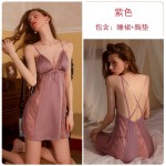 Guiruo Brand Sexy Pure Desire Nightwear Lace Solid Color Suspended Dress Lace up Morning Robe Outer Robe Home Suit Set 1690