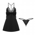 Guiruo Brand Fun Underwear Sexy Deep V Imitation Splice Lace Backless Temptation Sleeping Dress Set 700