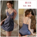 Guiruo Summer Ice Silk Pajamas with Chest Pads Gathered Open Back Suspended Sleeping Skirt Simple Outer Robe Home Suit Set 3379