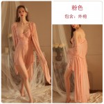 Guiruo Spring/Summer Sexy Mesh Perspective Lace Sweet Chest Cushion Suspender Sleeping Dress Women's Outrobe Home Suit Set 1827