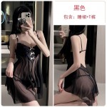 Guiruo Fun Lingerie Sexy Steel Ring Gathering Pajamas with Chest Pads, Mesh Sling Pajama Dress, Home Suit Set 1333