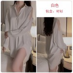 Guiruo Summer Loose and Comfortable Boyfriend Style Shirt Hollow out Temptation Can Outwear Pajamas Women's Home Suit Set 3265