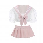 Guiruo Fun Lingerie Sexy Bow Knot Hip length Waist Free Pleated Short Skirt Pure Student Uniform Set 2368