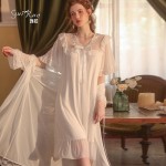 Guiruo brand sexy pajamas V-neck breathable private room short sleeved short skirt outer robe palace style home suit 2445