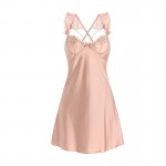 Guiruo Satin Lace V-Neck Gathered with Chest Cushion Lace Strap Cross Back Sleeping Dress Outer Robe Home Suit Set J3336