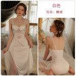 Guiruo Spring/Summer Sexy Long Style Pajamas Ice Silk Girl with Chest Cushion Suspended Sleeping Dress Women's Home Furnishing Set J3052