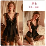 Qiruo Autumn and Winter New Sexy Deep V Thin Mesh Pajamas Open Back Sweet Nightwear Home Furnishing Set Issued on behalf of 730