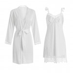 Guiruo Sweet Lace Bow Small Breast Pajama Open Back Suspended Sleeping Dress Outer Robe Home Furnishing Set Issued on behalf of 1574