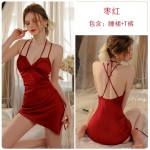 Guiruo Sexy Hanging Neck V-Neck with Chest Pad Pleated High Split Temptation Sleeping Dress Lace Up Outer Robe Home Set P2256