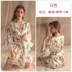 Guiruo Brand Sexy Lace Perspective Temptation Pajamas Printed Lace Up Outrobe Women's Home Fury Set 19165