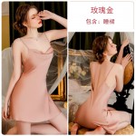 Guiruo Brand Sexy Deep V Suspended Sleeping Dress Minimalist Style Lace up Outer Robe Women's Ice Silk Home Fur Set 1910