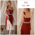 Guiruo Palace Style Satin Patch Lace and Chest Cushion Low cut Sexy Backless Luxury Home Sleeping Dress 3386