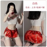 Guiruo Fun Lingerie Women's Sexy Hollow out Temptation Hot Split Qipao Role Playing Uniform Set 19001