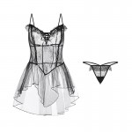 Guiruo Fun Lingerie Sexy Mesh Perspective Attractive Strap Low cut Nightwear Hanging Strap Fluffy Skirt Women's Set 1721