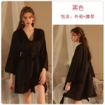 Guiruo Brand's New Sexy Solid Color Pajamas Private Hollow Suspended Dress Lace up Outer Robe Home Suit Set 1322