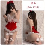 Guiruo Fun Lingerie Sexy No Release Christmas One Piece Dress Velvet Leaking Breast Temptation Uniform Set 19011