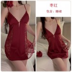 Guiruo Sexy Lace Perspective Attraction with Chest Pads Gathered Large Hanging Strap Sleeping Dress Outer Robe Home Suit Set 1690