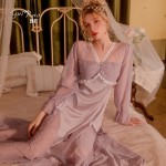 Guiruo Sexy New Mesh Lace and Chest Cushion Can Wear Long Casual Sleepwear Home Suit Set W2805