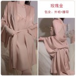 Guiruo Satin Sexy Deep V with Chest Cushion Lace up Open Back Temptation Sleeping Dress Comfortable Outer Robe Home Suit Set J3336