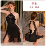 Guiruo Sexy Backless Temptation with Chest Pads Gathering Qipao Pure Desire Wind Hanging Neck Sleeping Dress Home Fur Set P3346