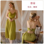 Guiruo satin surface with chest pad, spicy hollowed out waist, slim and elongated suspender nightgown, French home set J3283