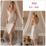 Guiruo Summer Simple Thin Ice Silk Pajamas Retro Plate Buckle Split Sling Sleeping Dress Women's Home Suit Set 3445