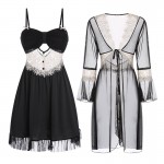 Ruo Ruo Satin Sexy Lace Hollow Temptation with Chest Cushion Suspender Sleeping Dress Simple Outrobe Home Set J3182