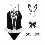 Guiruo Fun Lingerie Women's Secret Buckle Open Band Rabbit Girl Sexy Cross Strap Attractive Neck Hanging Uniform Set 1028