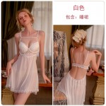 Guiruo Fun Lingerie Sexy Chest Cushion Steel Ring Gathering Pajama Mesh Open Back Suspender Pajama Dress Uniform Set 1925