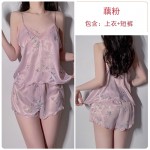 Guiruo Brand Sexy Deep V Attractive Sweet Printed Strap Shorts Two Piece Home Suit Set Issued on behalf of 19070