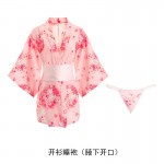 Guiruo Fun Underwear Sexy Printing Vintage Chiffon Japanese Kimono Role Playing Bathrobe Uniform Set 631