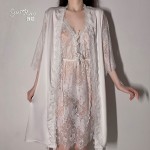 Guiruo Long Lace up Pajamas Transparent Suspended Nightgown Pajama Robe Bathrobe Bridal Morning Robe Women's Home Furnishing Set 311