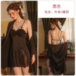 Guiruo Spring/Summer Open Back Temptation Pajama Chest Pads Gather Ice Silk Sling Sleeping Dress Outer Robe Women's Home Suit Set 2219