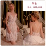 Guiruo Brand Sexy Lace Perspective Deep V Suspended Sleeping Dress Lace Loose Outer Robe Large Homewear Set 311