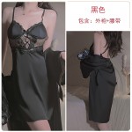 Guiruo Sexy Deep V Combination Yarn Perspective and Chest Cushion Sweet Lace Sleeping Dress Lazy Outer Robe Home Suit Set 3253