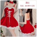 Guiruo Fun Lingerie Velvet Uniform Temptation Role Play Open Back Sleeping Dress Rabbit Girl Christmas Dress Set 2402