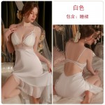 Guiruo New Sleepwear Ice Silk Comfortable and Chest Cushion Gathered Open Back Suspended Sleepwear Gown Home Fur Set 3372