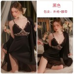 Guiruo Ice Silk Pure Desire Wind Hanging Pajama Dress Sexy Lace Pajamas Women's Thin Sleepgown Home Suit Set 3372