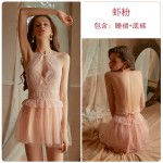 Guiruo Autumn and Winter Fun Lingerie Sexy Mesh Fluffy Skirt Hanging Neck Hanging Sleeping Dress Home Suit Set Issued on behalf of 270