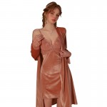 Guiruo Brand Sexy Long Velvet Pajamas Lace Deep V Temptation Sling Skirt Outer Robe Home Fur Set P2856