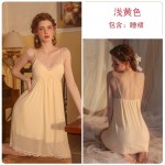 Guiruo brand sexy solid color with bra pad pajamas, mesh long drawstring pajamas, outerwear, home clothing set 2370