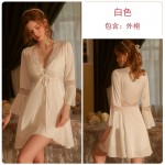 Guiruo Spring/Summer New Solid Color Pajamas Sweet Lace Cardigan Lace up Outer Robe Bathrobe Women's Homewear Set 1713